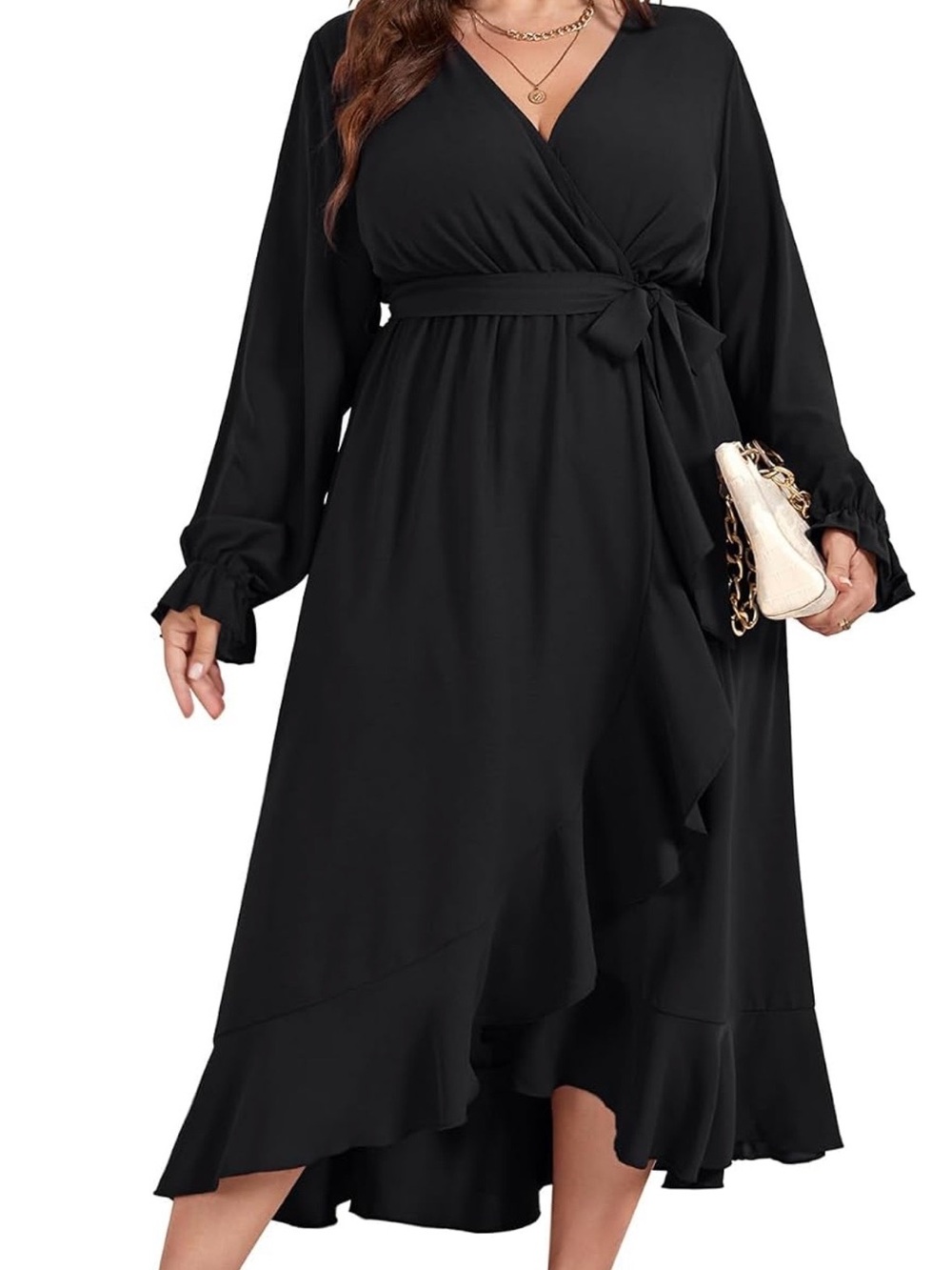 Amazon Black Wrap Midi Dress with Tie Waist